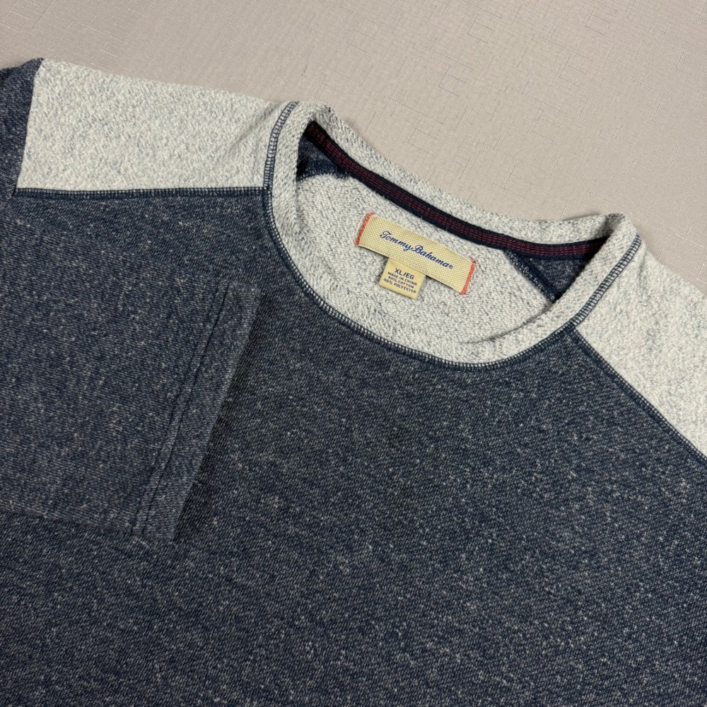 Tommy Bahama Mens XL Blue Gray Marled Colorblock Sweatshirt Pullover Crew Neck